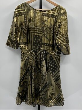 Tommy Hilfiger Metallic Gold and Black Print Mini Dress
